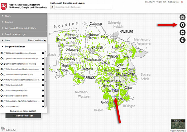 Schutzgebiete auf der interaktiven Umweltkarte | Nds. Landesbetrieb für