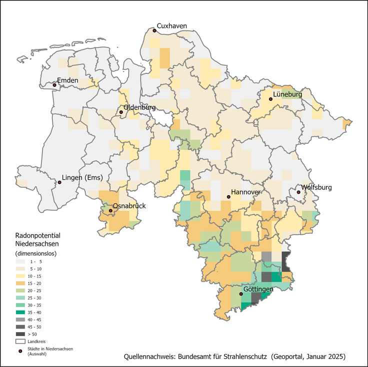 Radonpotentialkarte Niedersachsen